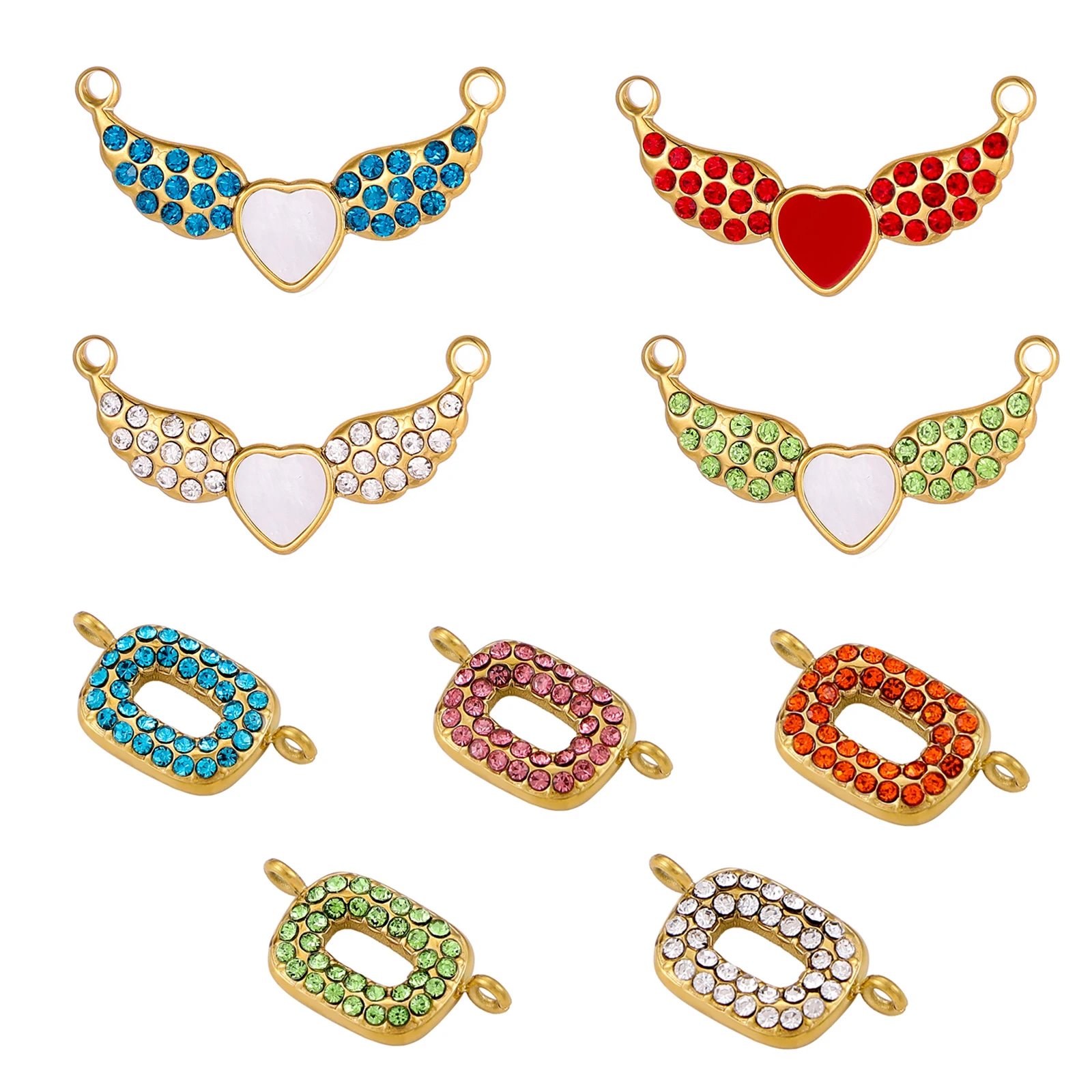 1 قطعة الفولاذ المقاوم للصدأ زركونيا الحب الملاك الجناح ثقب مزدوج موصل Charms مستطيل قلادة ل عقد دي اي واي النتائج مجوهرات