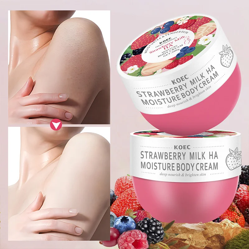 200g Strawberry Milk Body Moisturizing Firming Cream For Chicken Skin Lighten Melanin Hydrating Nourishing Brighten Care Lotion