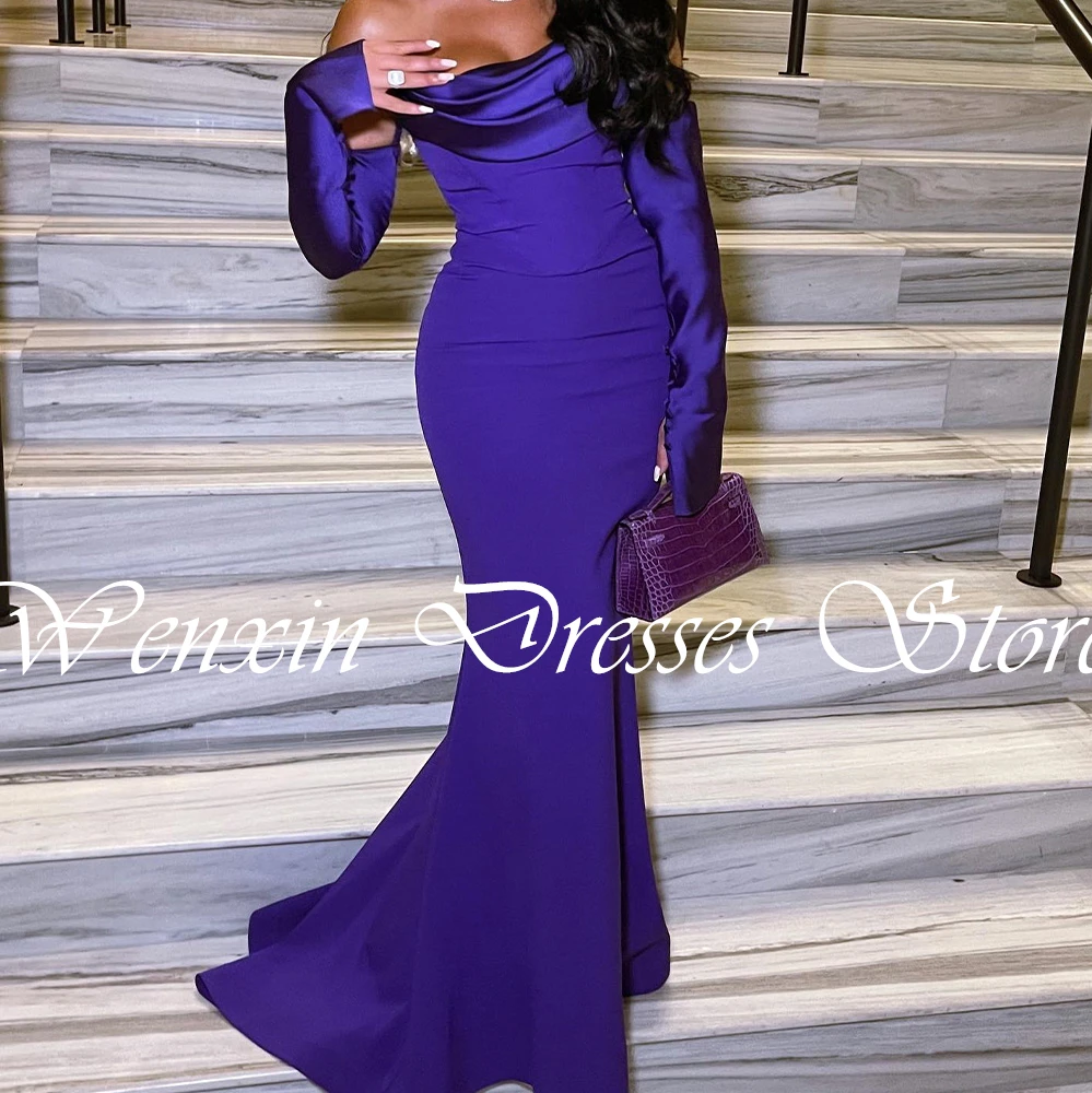 CustomizedFormal Purple Jersey Mermaid Detachable Sleeve Evening Dress Sweep Train Strapless Pleats Zipper Back Long Sleeves Flo