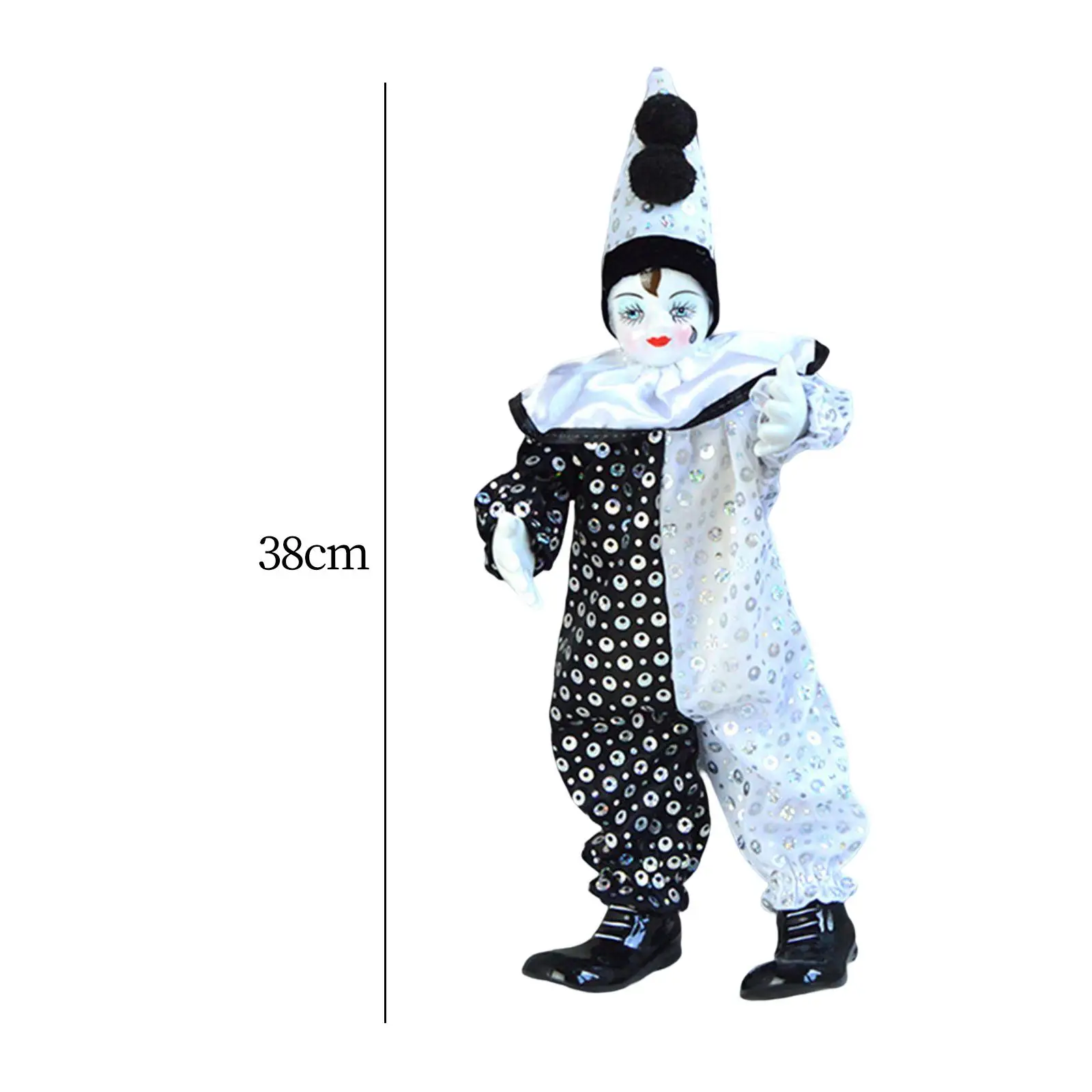 

Funny Clown Dolls Collectible Home Display Cloth 15inch Porcelain Clown Model for Festival Arts Crafts Halloween Gift Birthday