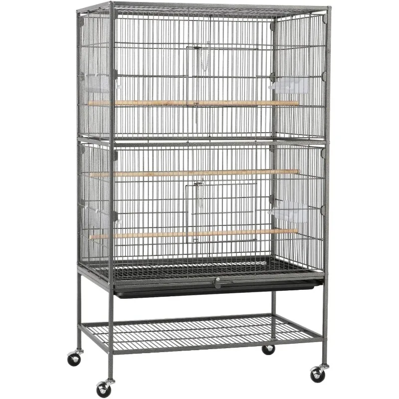 Wrought Iron Large Flight Parrot Bird Cage with Rolling Stand for Multiple Parakeets Conure Cockatiel Cage