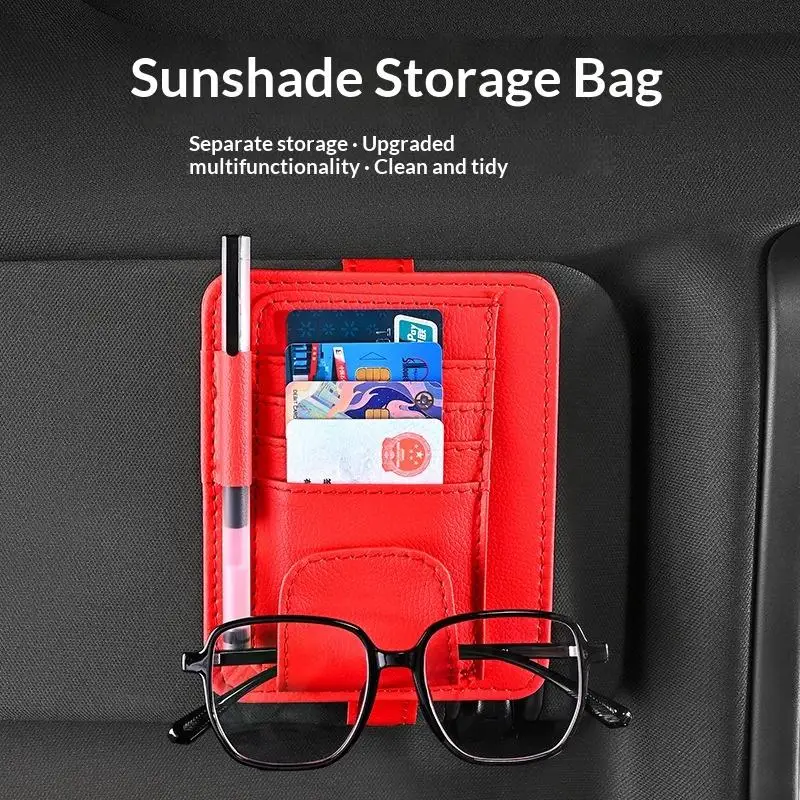 Car Sun Visor Organizer Multi-Pocket Business Card Storage Management Sunglasses Holder Visor Accessories Auto Interior