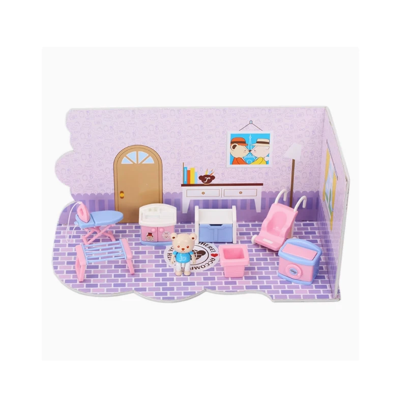 Teddy Home Series Bedroom Work Room Living Room Dining Room Bathroom Play House Scene Decoration Toys