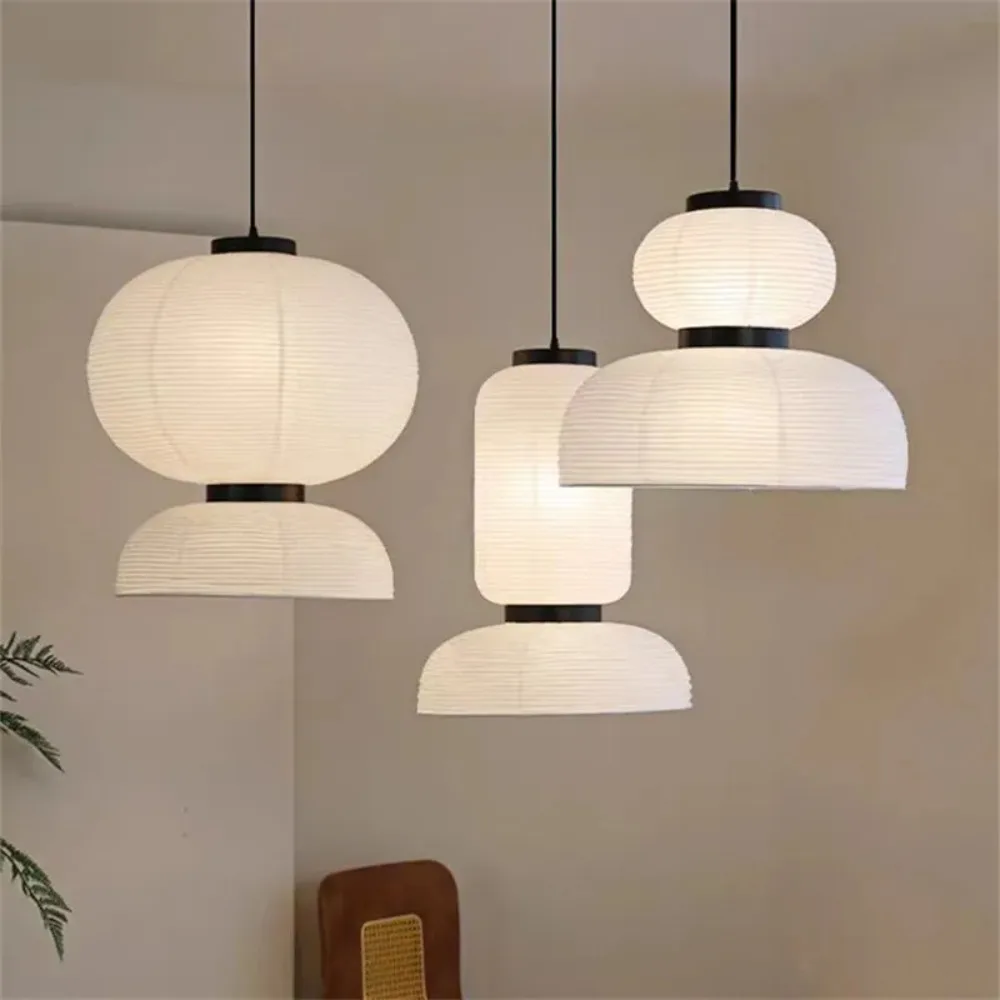 

White E27 Pendant Light Dining Room Rice Paper Lantern Lamp for Restaurant Decor Kitchen Island Wabi-sabi Loft Shop Hanging Lamp