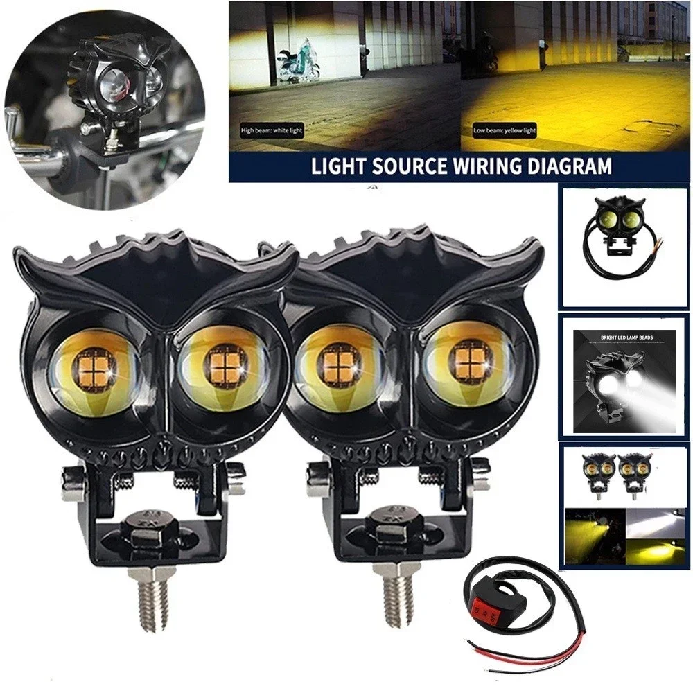 Owl Headlights Car Motorcycle Headlights Dual Color Led Spotlights Driving Assistance Fog Light Motorcycle Lighting Indicators