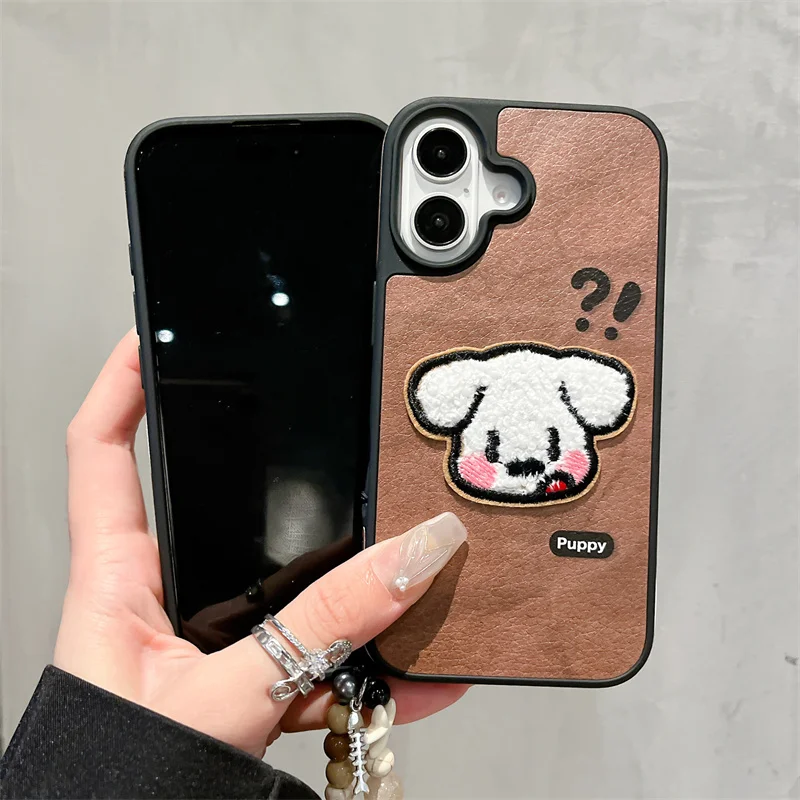 

Korean Cute Puppy Phone Case For iPhone 16 Pro 13 14 15 Pro Max Protective Cover shockproof Cases For Apple 14Pro 15 Max Funda