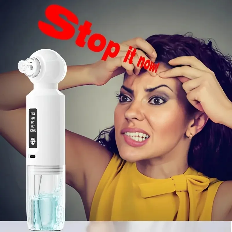 منظف الرؤوس السوداء ذو 6 رؤوس، منظف مسام الرؤوس السوداء الكهربائي المفرغ، جهاز تجميل فقاعي صغير لشحن USB، ينشط وضع التسخين،