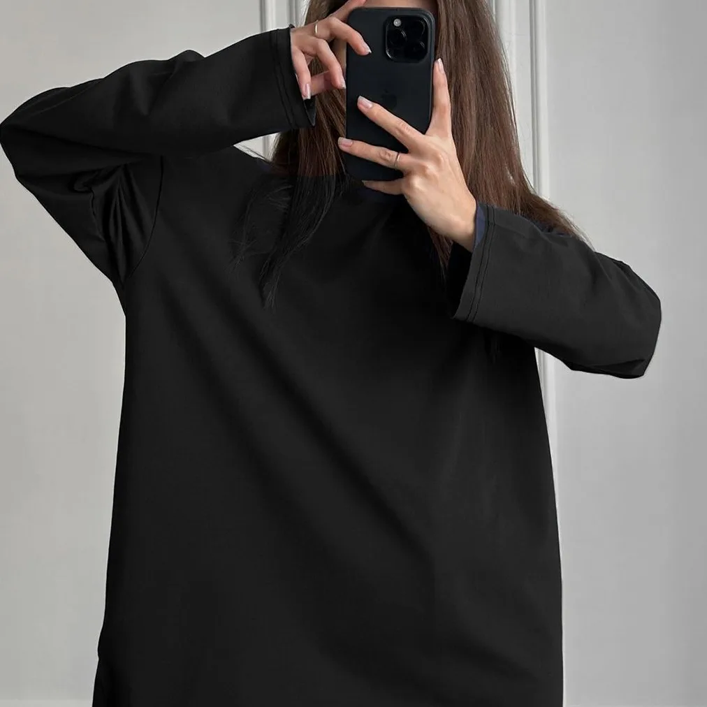 Women's  Autumn 100% Pure Cotton T-shirt Base Shirt Spring Basic Fashion Solid Color Women's Long-sleeved Loose Top Shirt Shirt