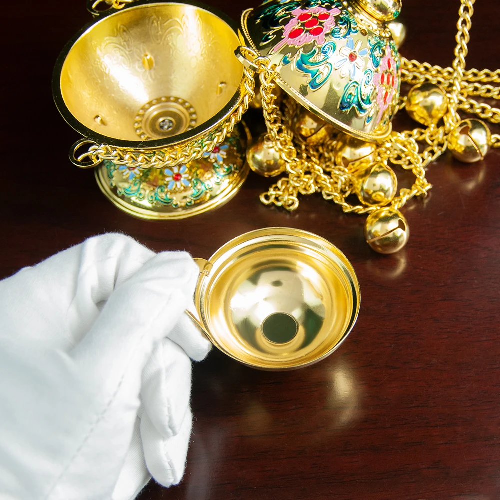 مبخرة الكنيسة، مبخرة معلقة، مبخرة أرثوذكسية مع سلسلة، سبائك الزنك مطلية بالذهب، 6.7 بوصة * 3.9 بوصة