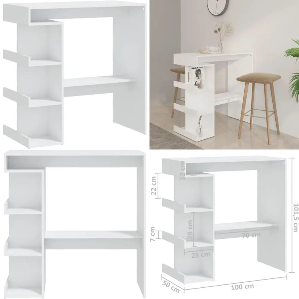 現代的な収納バーテーブル - 省スペース 39.4x19.7x40 キッチン、ダイニングエリア用の木製パブテーブル - ホワイト