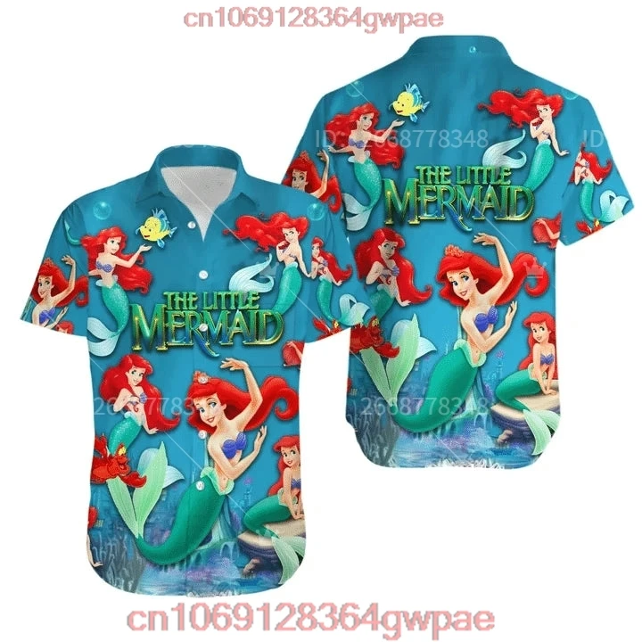 The Little Mermaid Hawaii Shirt Ariel Fashion short-sleeved shirt  Ariel and Friends Button Up Shirts Disney Hawaiian shirt