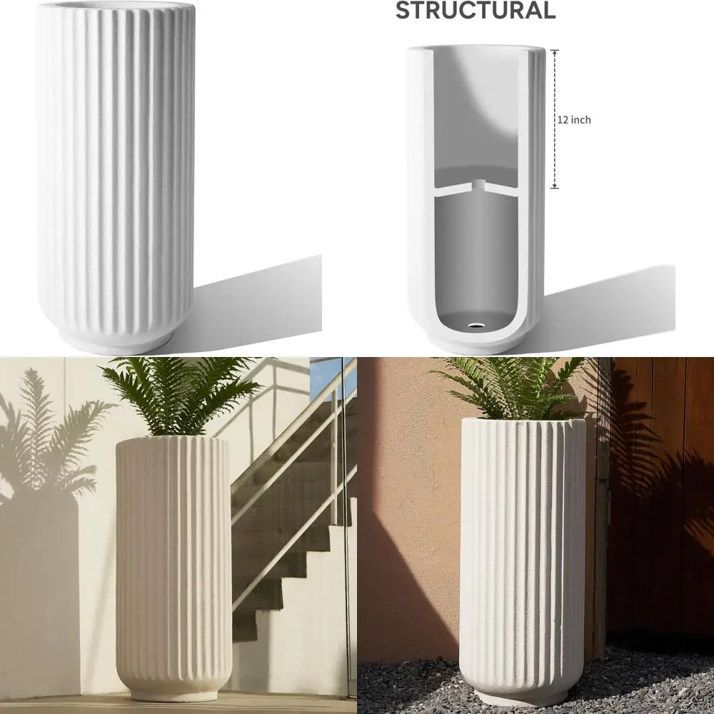 

Большой высокий круглый бетонный горшок высотой 31,5 дюйма, диаметр 14,2, 36 фунтов, прочный всепогодный отдых на открытом воздухе, дренажные отверстия в комплекте