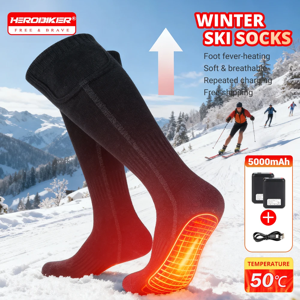 

Лыжные носки с электрическим подогревом, перезаряжаемые носки с подогревом на батарейке 5000 мАч, теплые носки с подогревом и питанием от USB
