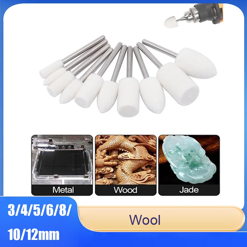 

5Pcs 2.35/3mm Shank Wool Felt Mounted Polishing Buffing Wheel 3/4/5/6/8/10/12mm Grinding Head For Drill Rotary