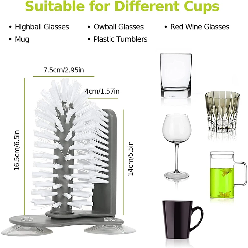 LMETJMA Water Bottle Cleaning Brush Glass Cup Washer with Suction Base Kitchen Sink Beer Glass Long Leg Cup Cleaning Brush JT113