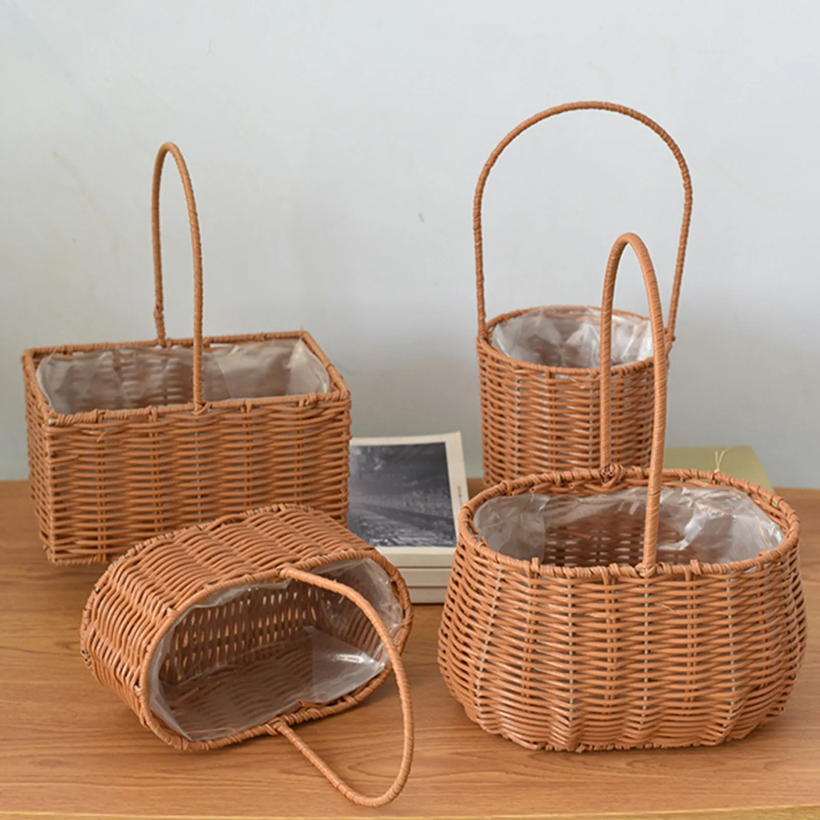 Wear-resistant Imitation Rattan Basket Large Capacity and Portable Basket for Plant Pot Toys Laundry Flower