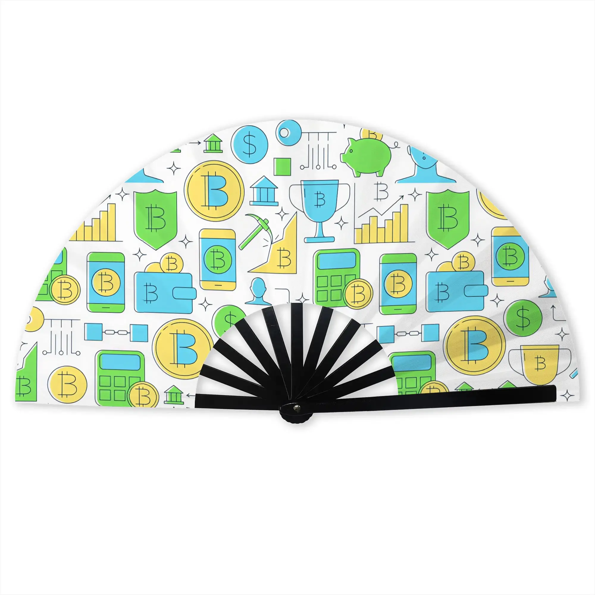 Crypto Virtual Currency Bitcoin Traditional Folding Fan Chinese Style  High-Quality Fans Gift Classic Decorative Hand Fan