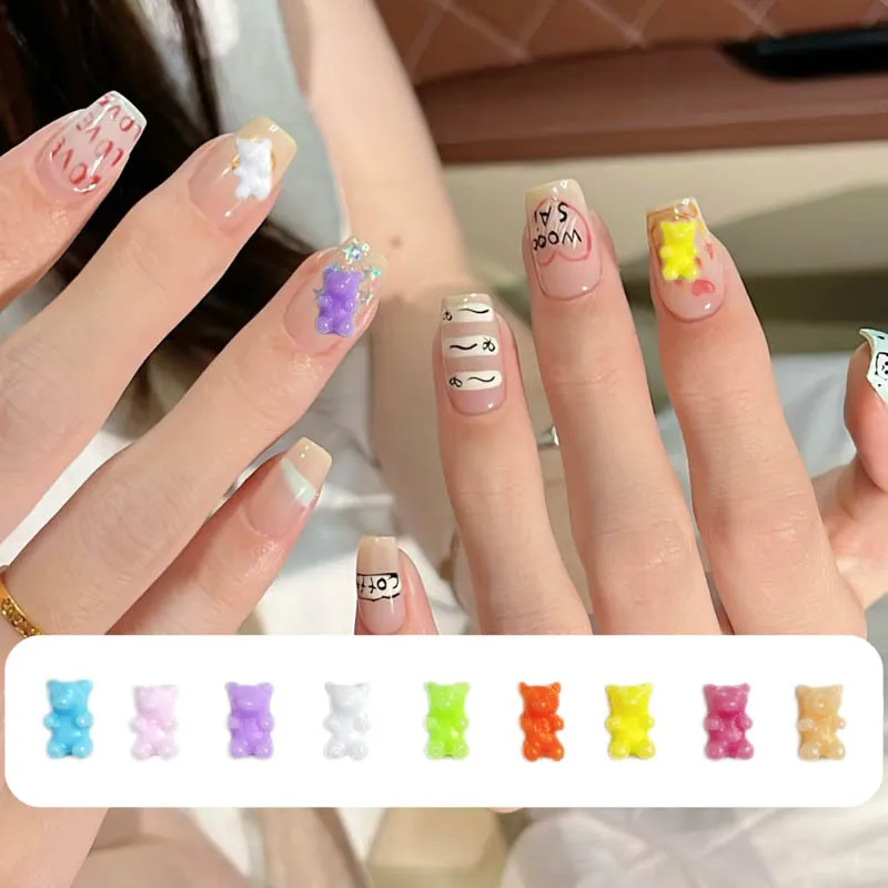 50pcs Resin Mini Bear Nail Charms Candy Bear Flatbacks Nail Art Decorations Kawaii Bears DIY Accessories Press On Nails Parts