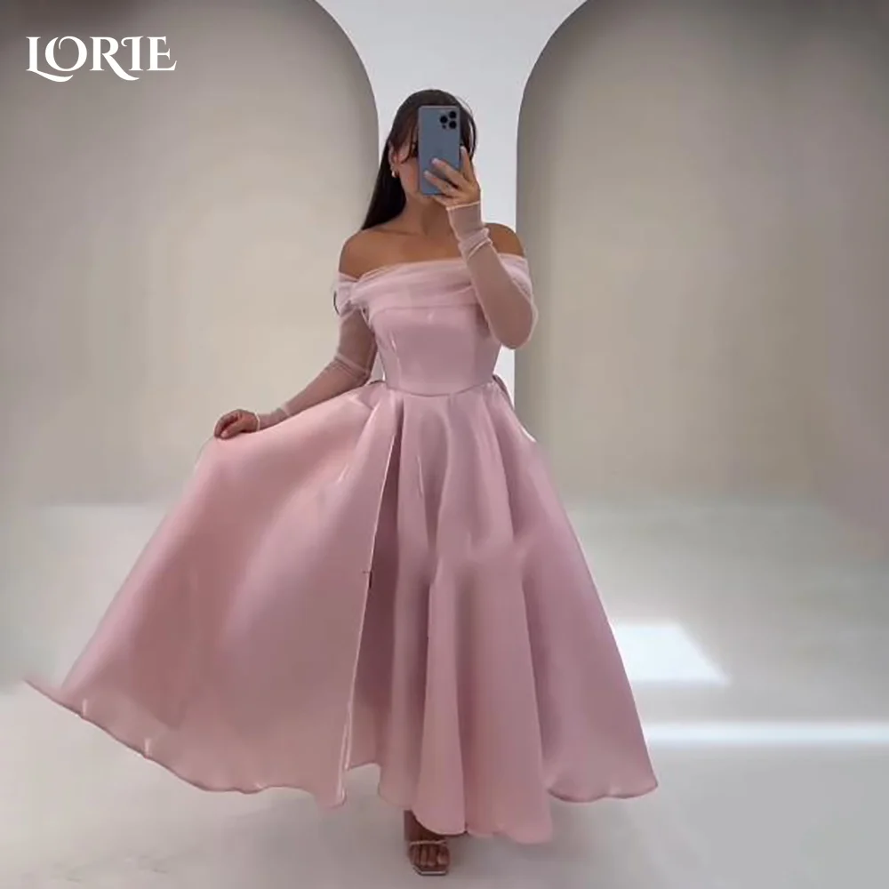 فستان سهرة بحورية البحر لامعة من LORIE بدون أكتاف مزين بالشيفون الأميرة للحفلات الراقصة على شكل حرف a ثنيات لامعة للحفلات مخصصة