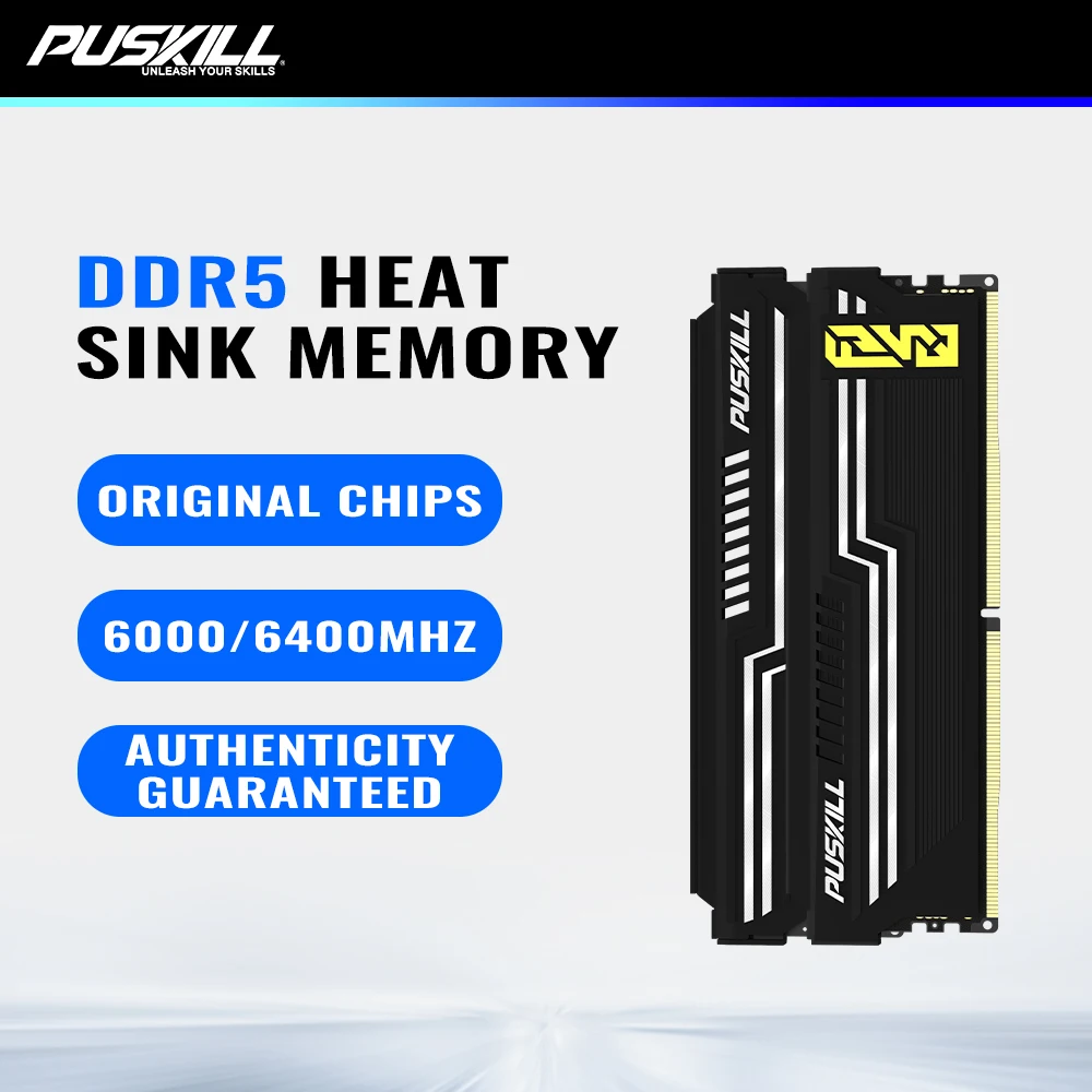 PUSKILL Desktop Memória RAM DDR5 16GB 6000MHz 6400MHz Game UDIMM Cooling Vest Heat Sink Memory