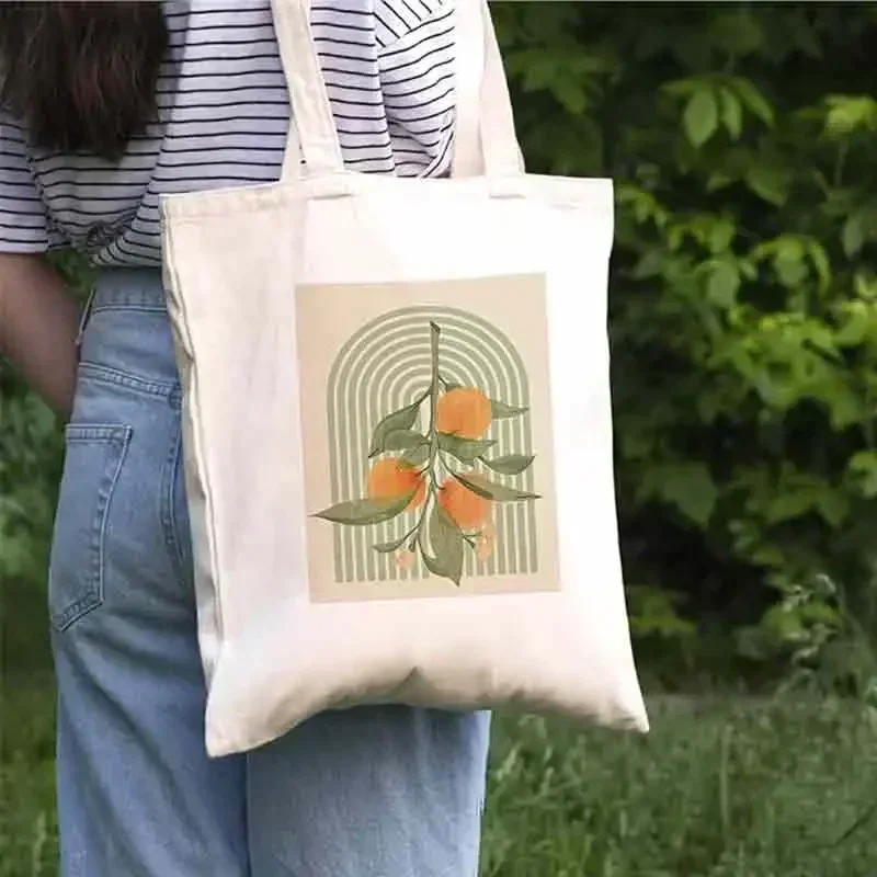 GCB01-Sac fourre-tout en toile réutilisable pour femme, ligne de coton orange esthétique, Art Boho