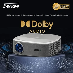 Everycom HQ10W 1080P-projector Full HD 4K 19000 lumen projectoren Video Smart TV voor thuis 2 + 64GB bioscoop Beamer met Dolby