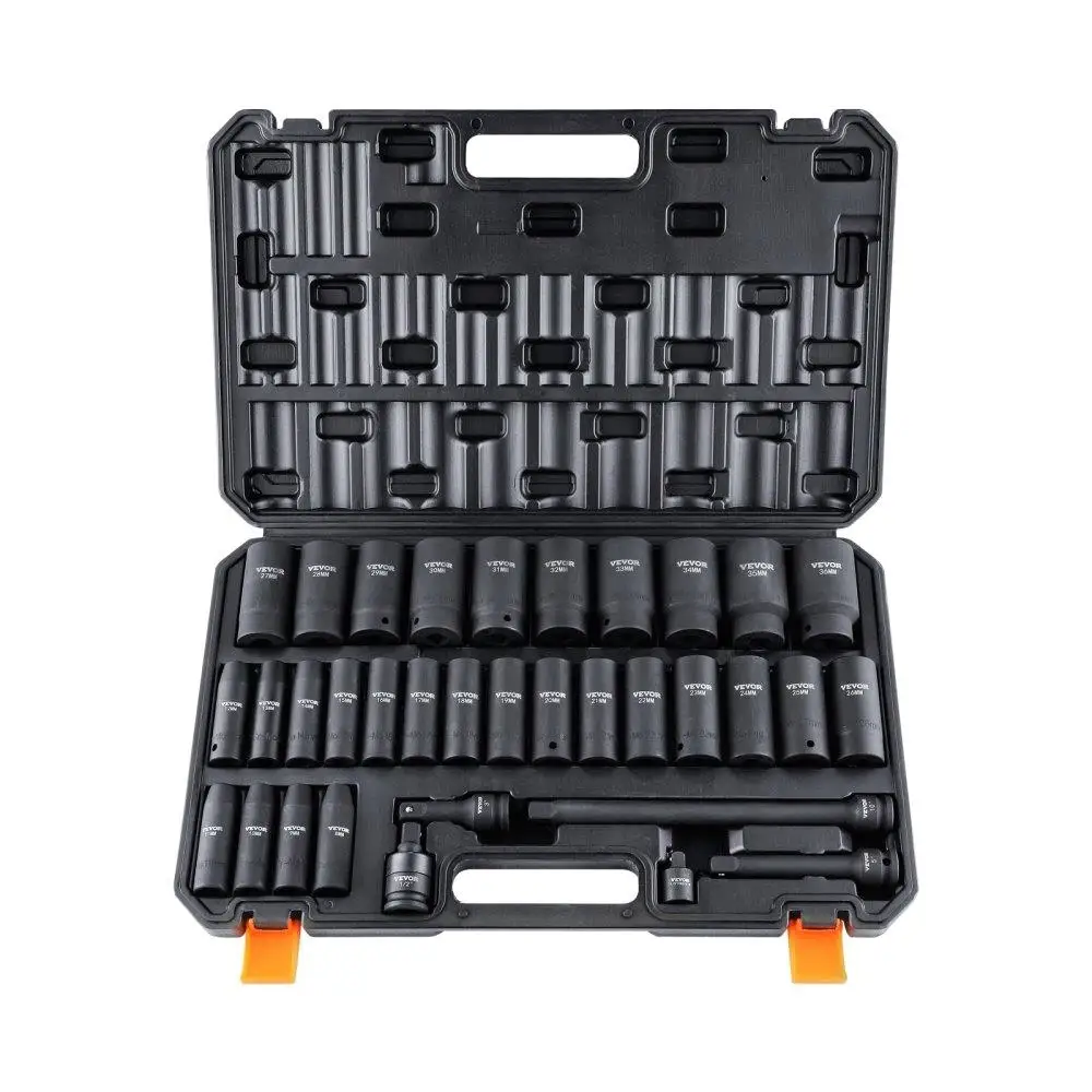 

1/2" Drive Deep Impact Socket Set, 34pcs Socket Set Metric （8-36mm） 6 Point Cr-MO Alloy Steel for auto Repair, Rugged