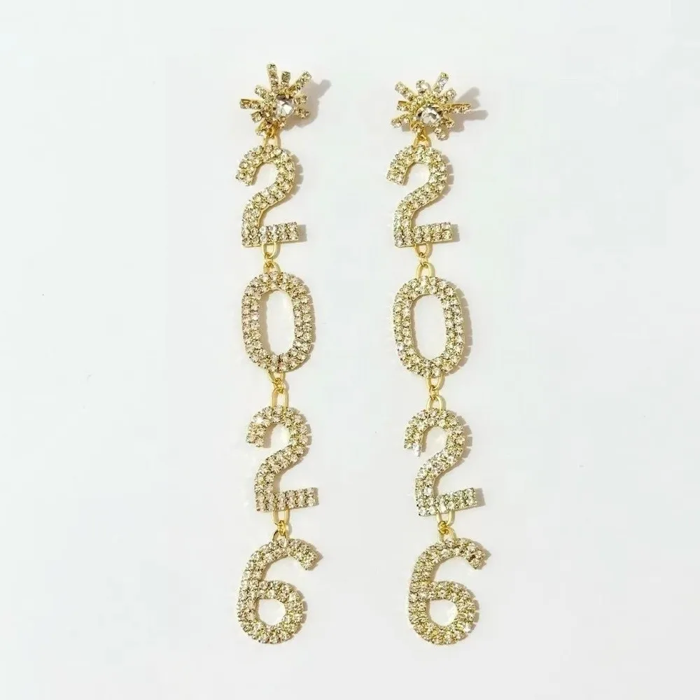 الجمالية 2026 أقراط مجوهرات حجر الراين سنة جديدة سعيدة أقراط ندفة الثلج لامعة كريستال أقراط الحفلات قلادة عيد الميلاد #2