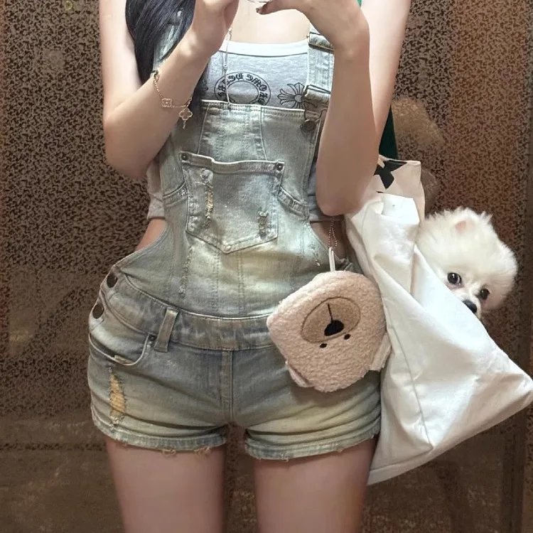 Rompers Playsuits Woman Slanted Shirring Tiedye Distressed Eyelet Wrapped Slit Skew Fulllength Washed Patterns Junior Y2K