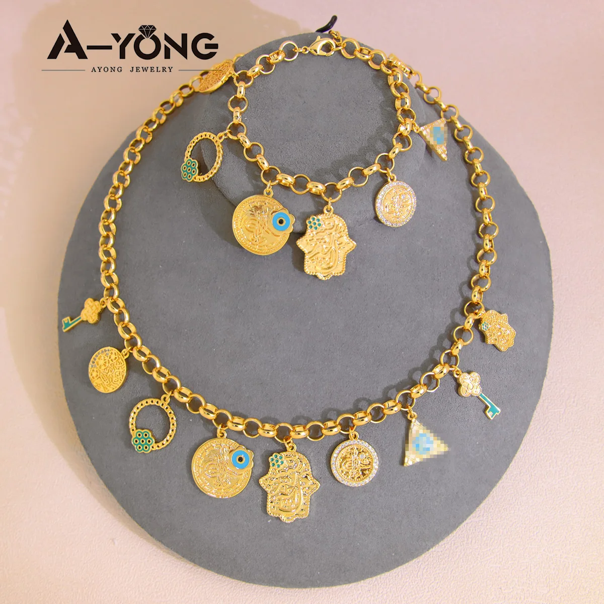Dubai 24k Gold Jewelry Set Gold Plated Brazilian Hip Hop Necklace Bracelet Arabian Women Religious Event Party Jewelry