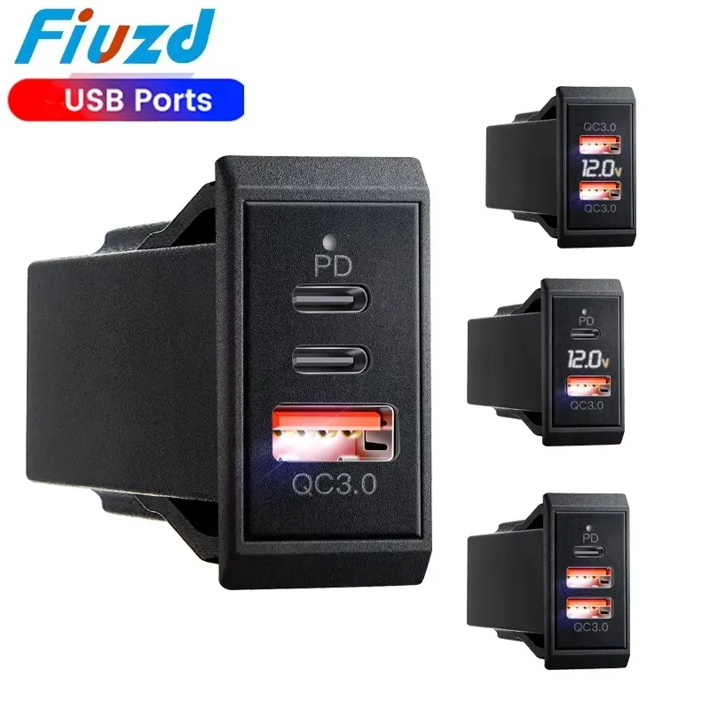 Fast Charging LED Voltage Display for 12V/24V Truck Motorcycle RV Marine boat QC PD 3.0 USB Car Charger Auto Mobile Phone Charg