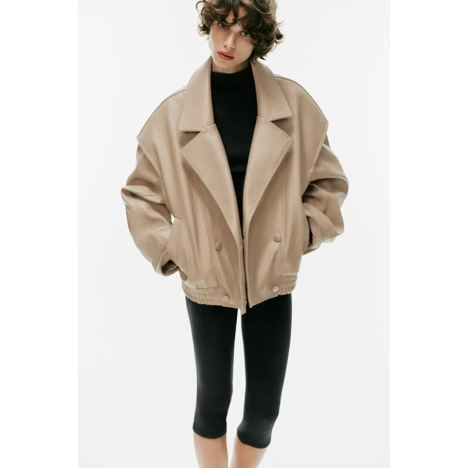 Early Autumn New Fashion Leather Effect Pilot Jacket Women's Outerwear ZR Style Short Coat Long Sleeve Polyester Fiber
