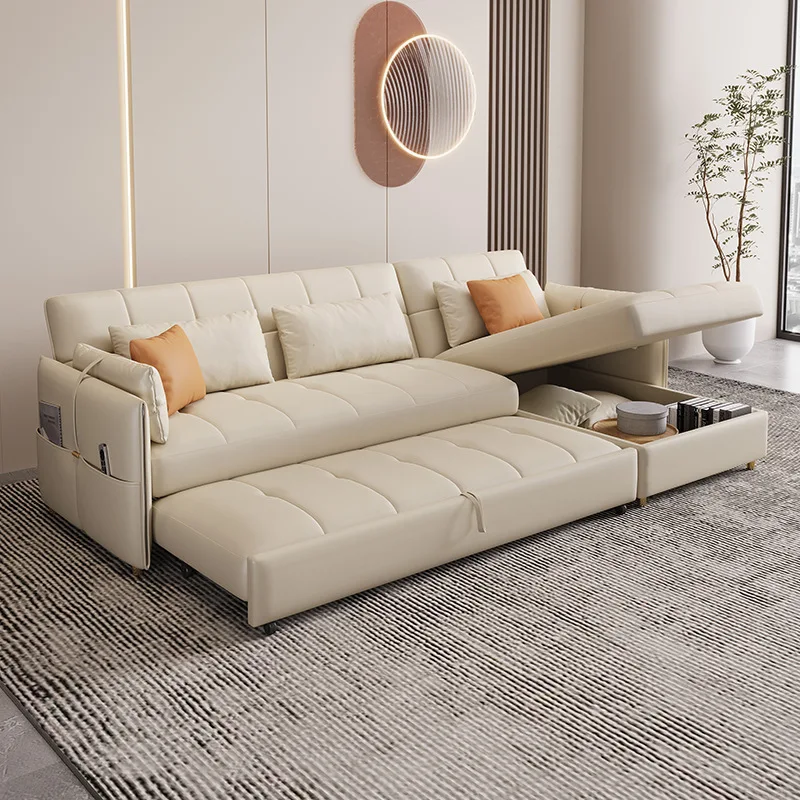 Folding dual-purpose telescopic push-pull function living room small apartment princess storage solid wood sofa