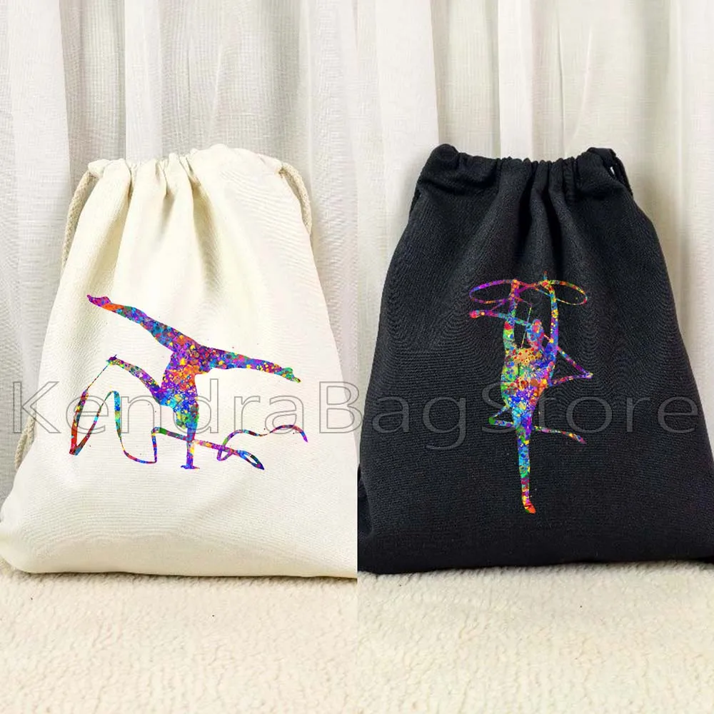 Bolsa con cordón de lona para gimnasia rítmica y baile colorido, mochila de fútbol, cinta, cuerda, bola, arte de acuarela, mochila de gimnasio, bolsa de cuerda