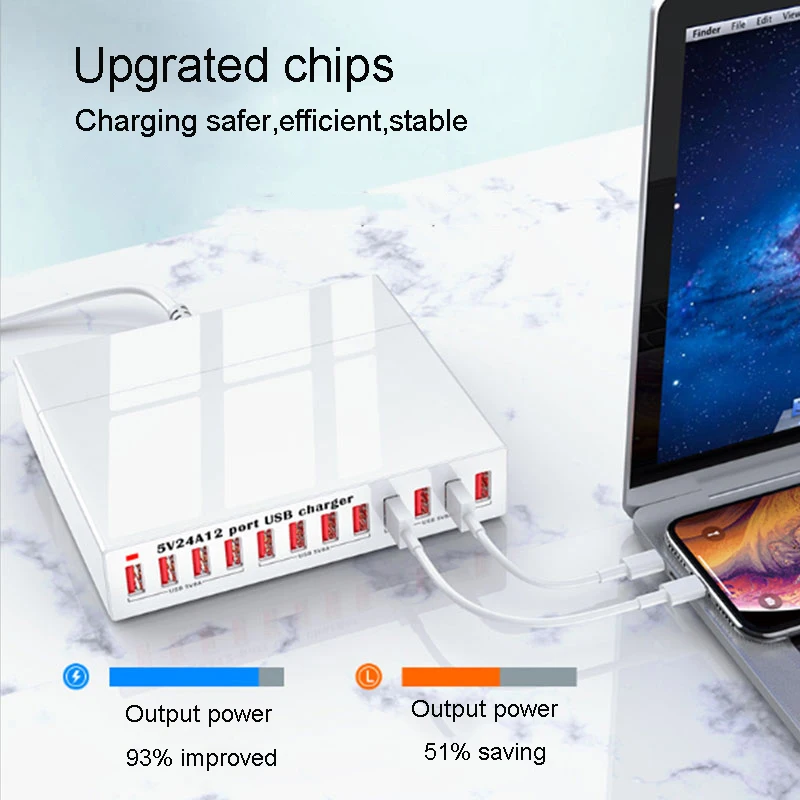 X6 12เครื่องชาร์จพอร์ต USB 5โวลต์24A สากลพลังงานสูงได้อย่างรวดเร็วชาร์จสถานีหลายแรงดันไฟฟ้าในปัจจุบันและการกระจายความร้อนที่ปลอดภัย