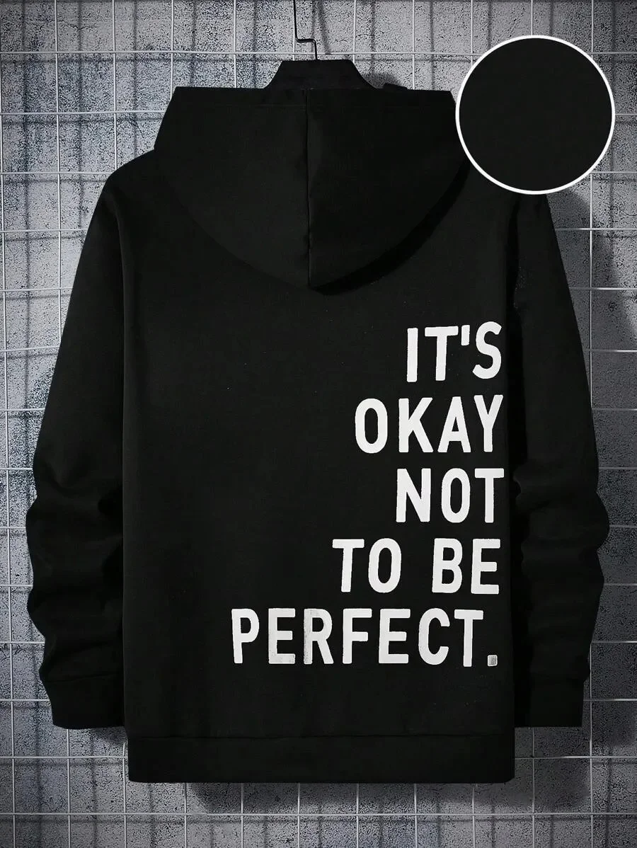 

Trendy Pure Cotton Hoodie with Eye - Catching "It's Okay Not To Be Perfect" Standing Out in The Crowd and Expressing Self