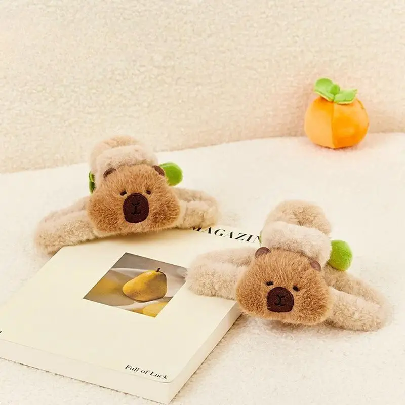 Capybara Hair Holder Adorable Capybara Hair Clip Plush Hair Ties Fuzzy Animal Hair Clips Plush Hair Clamps Plush Hair Claw