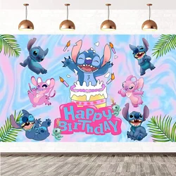 Disney-Lilo e Stitch Party Backdrops, Decoração de Feliz Aniversário Infantil, Fundo Fotográfico, Decorações, Decoração de Banner, No DIY