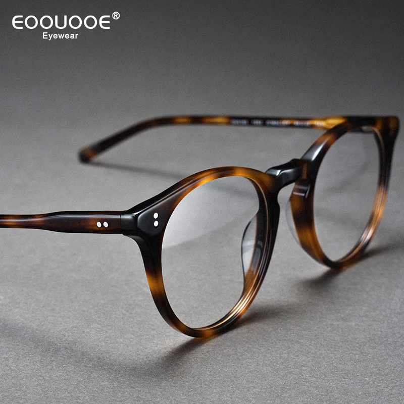 Leopard Round Glasses Frame Women Men Myopia Acetate Eyeglasses Myopia Hyperopia Prescription Lens Retro Optical Anti-reflection