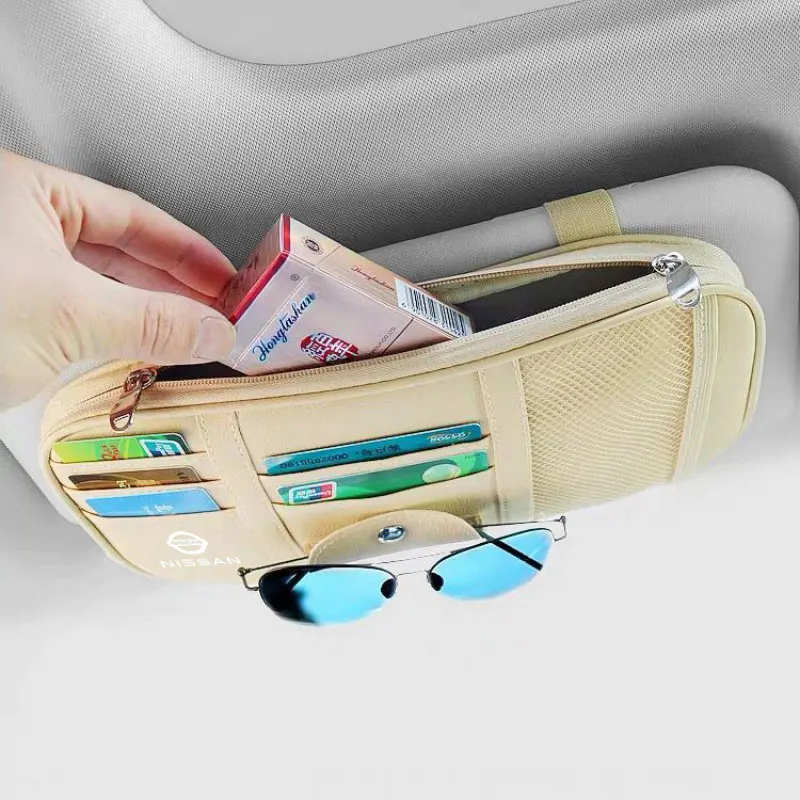 Car Sun Visor Organizer occhiali Clip Storage Pocket per Nissan sentra Serena maxima Versa Juke Micra rogue tiida x-trail nismo