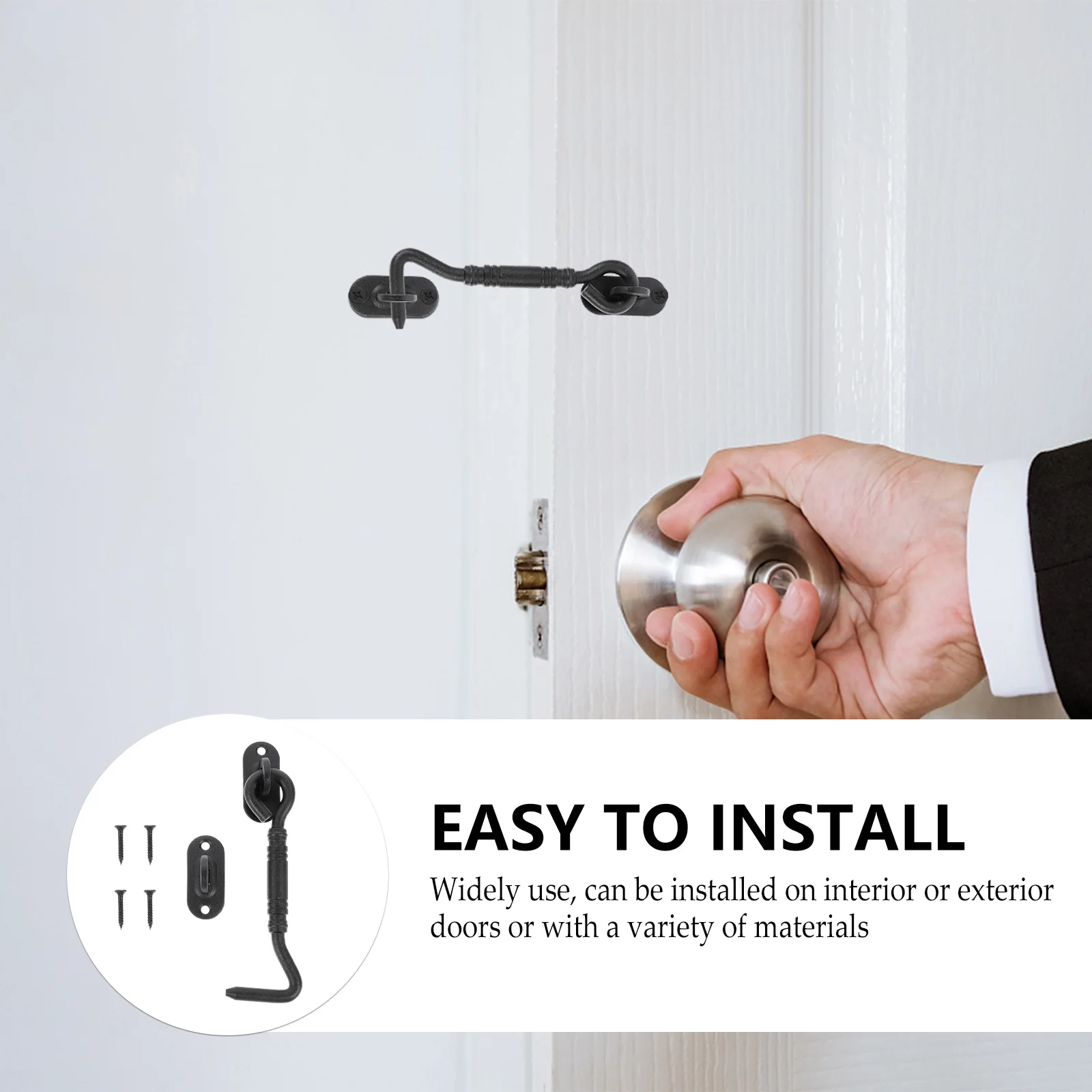 

Door Hook Lock Stainless Steel Heavy Duty Partition Barn Gate Latch Shed Garage Long Lasting Non Fading Easy Install Smooth