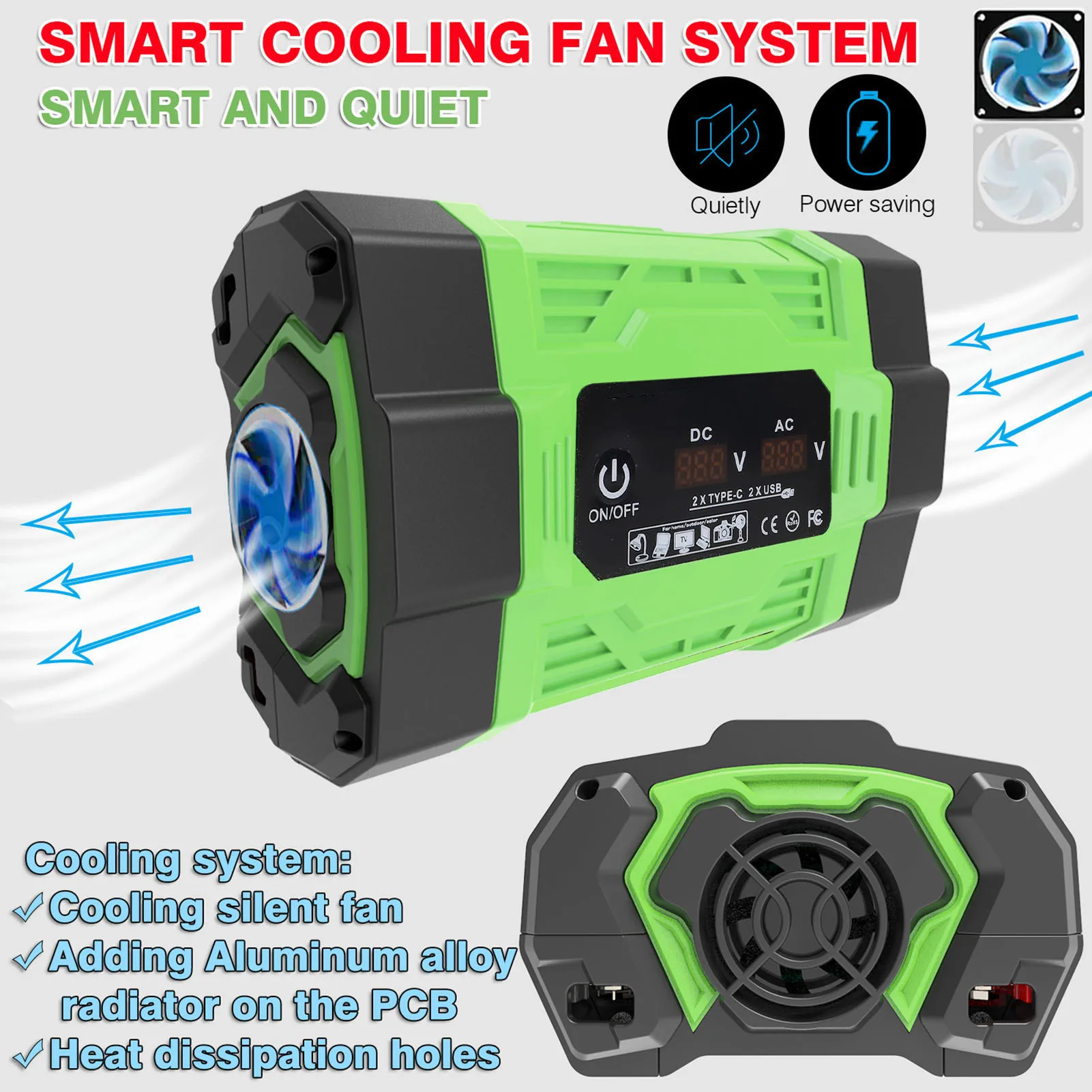 

300W High-Power Car Inverter - 12V to 220V, 2 USB/2 Type-C/2 Sockets, Universal Charger for Phone/Laptop