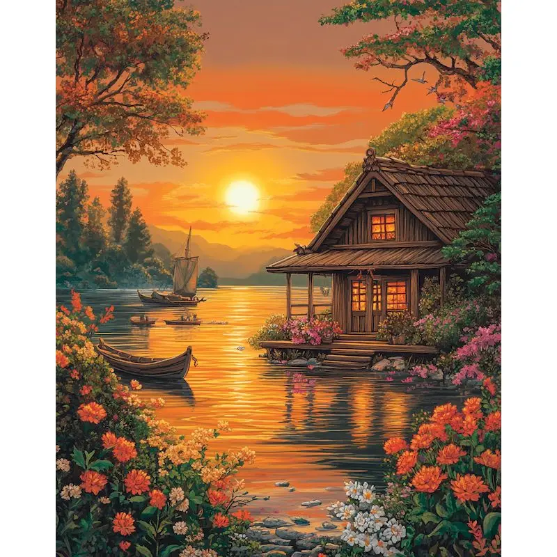 

GATYZTORY Frame Diy Paint By Numbers For Adults Beginners Kits sunset Landscape Wall Art Picture On Numbers For Home Decoration