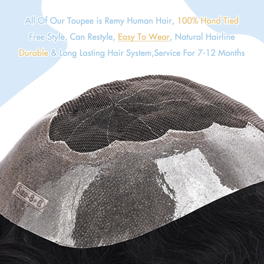 K.S WIGS Men Toupee Q6 Swiss Lace&PU Base Men\'s Capillary Prosthesis Natural Indian Human Hair Wig Exhuast System