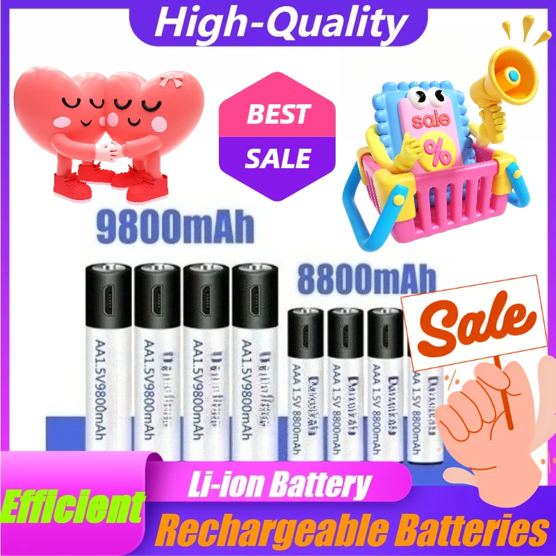 

New 1.5V AA+AAA USB Rechargeable Batteries AA 9800mAh/AAA 8800mAh