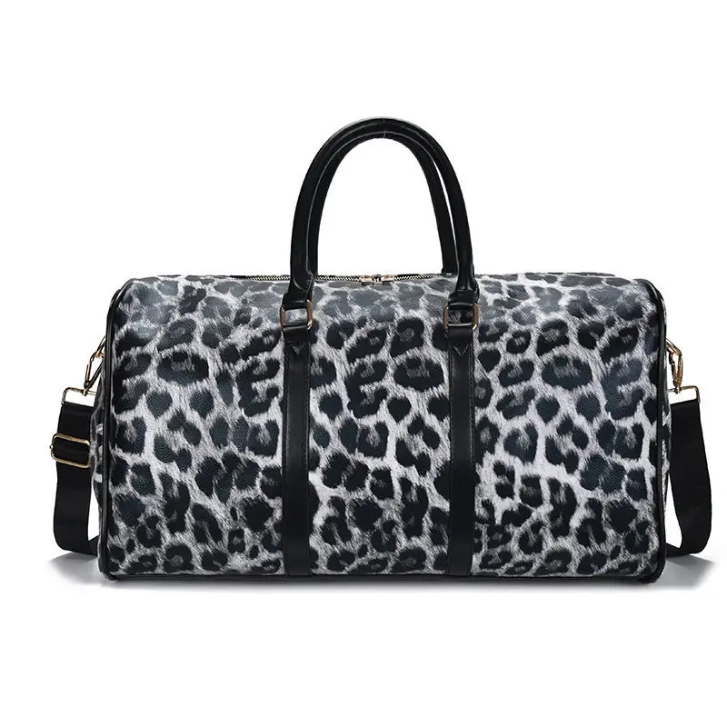 2023 New Leather Leopard Travel Bags Luxury Women Large Capacity Portable Female Shoulder Bag Handbag Vintage Travel Duffle Bag