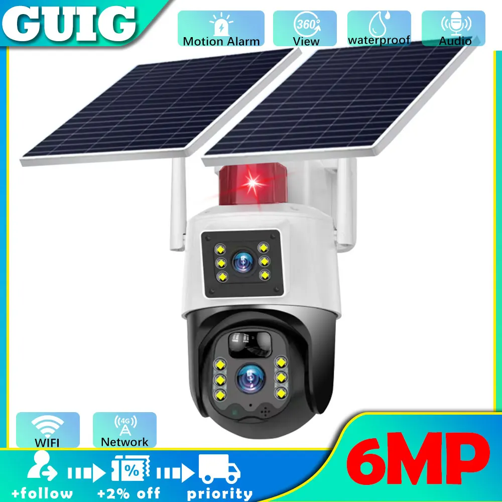 

6MP 4G/WIFI PTZ IP solar camera outdoor IP66 waterproof PIR human body motion detection two-way audio night vision solar camera