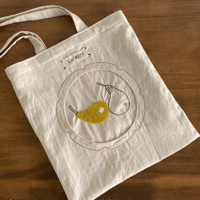 

Women's Shoulder Bag Japanese Harajuku Pear Embroidery Large Capacity New Canvas Tote Bag Portable Luxury Brand Handbag For Girl