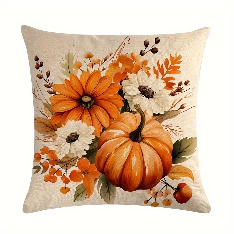 4 Pack Vintage Fall Pillow Covers, Sunflower Pumpkin Harvest Print, Zipper Closure, Machine Washable for Sofa Home Decor