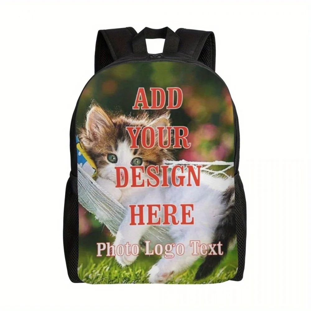 Custom Photo Logo Text Polyester Backpack, Large Capacity Casual Travel Laptop Bag, Personalized Print School Backpack